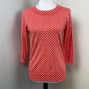 J Crew Cotton Coral Polka Dot 3/4 Sleeve Lightweight Sweater Small NEW